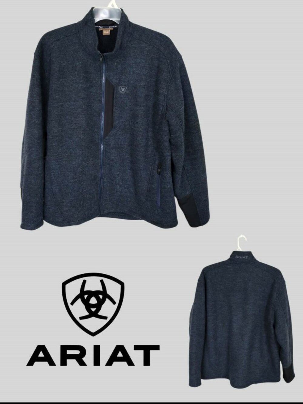 ARIAT Navy Knit Full Zip Fleece Wool Blend Winter Jacket Mens Plus Size XXL